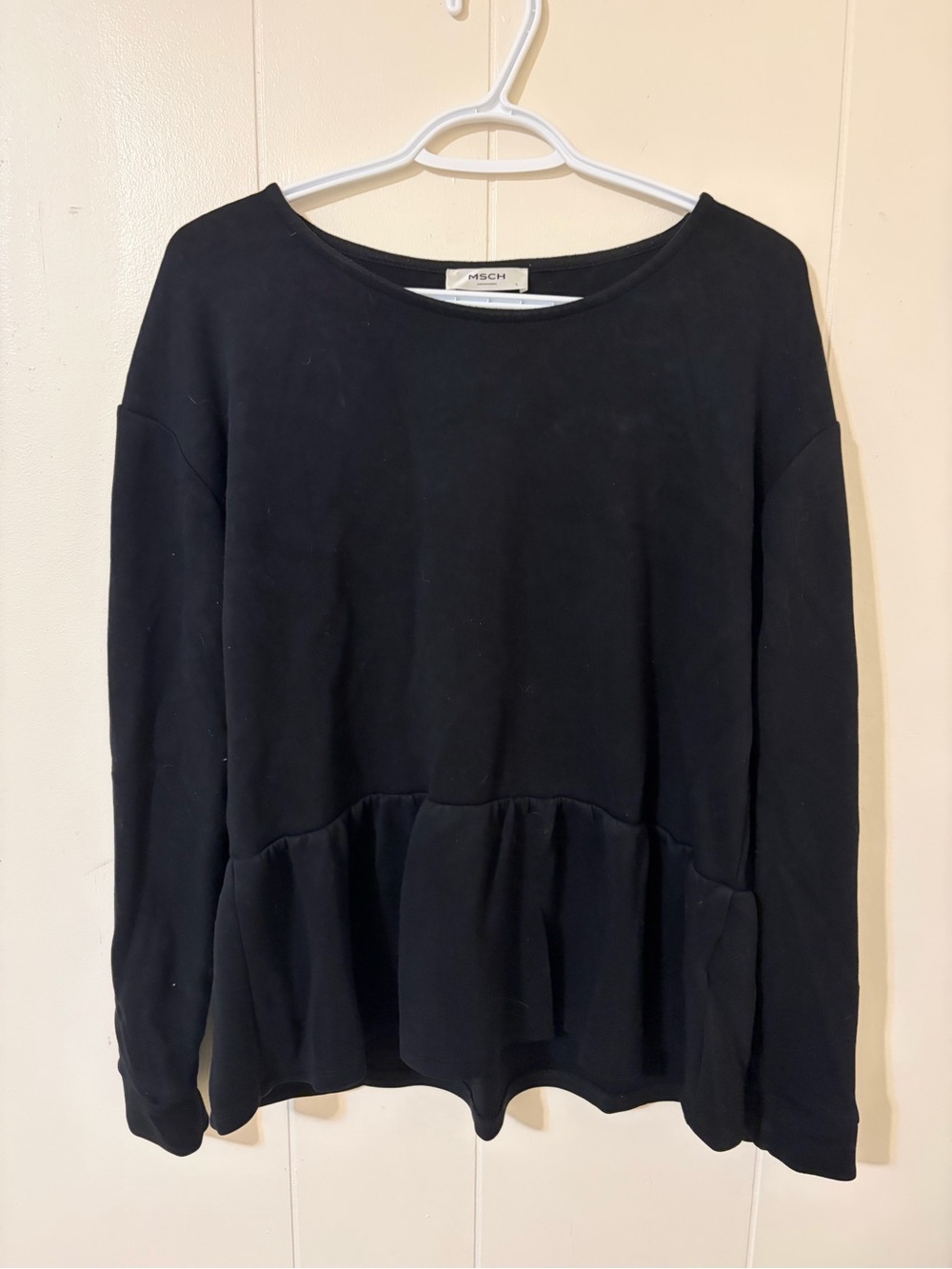 MSCH Black Peplum Long-Sleeve Top- Large
